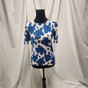 Ann Taylor Factory Blue Floral Knit Sweater Top - Size Small